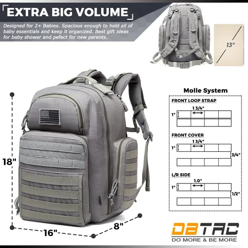 Miniatura 7 de DBTAC - Mochila para pañales para papá, bolsa de pañales grande para hombre con cambiador, bolsillos aislados+para limpiar, correas para cochecito