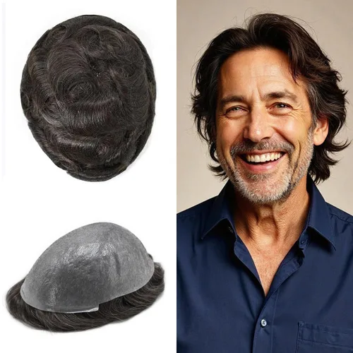 Miniatura 75 de Hombres Toupee Hair Thin Skin Men Human Hair Piece Men Toupee Cabello humano V-loop de aspecto natural Toupee Hombres Hairpiece Men Hair System