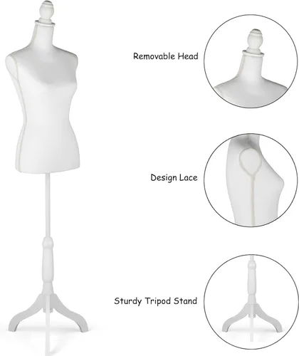 Miniatura 4 de Maniquí de cuerpo de maniquí de altura ajustable con trípode para ropa, vestido de mujer, exhibición de joyas, color blanco