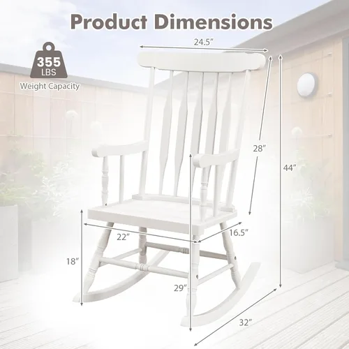 Miniatura 3 de Tangkula Mecedora para patio de madera de goma maciza, silla mecedora de porche al aire libre con marco de madera de goma, mecedora de madera