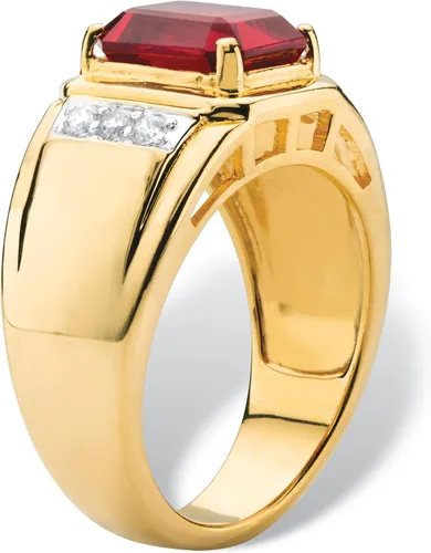 Miniatura 2 de Palm Beach Jewelry Men's Yellow Gold-plated Emerald Cut Genuine Red Garnet and Diamond Accent Ring Sizes 8-16