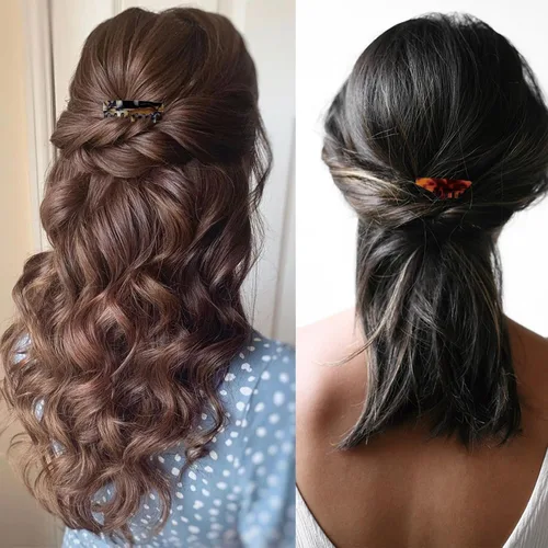 Miniatura 4 de 4 unids Peines laterales de pelo de ácido acético rizado francés accesorios de peinado decorativo pequeño mujer clip lateral estampado leopardo