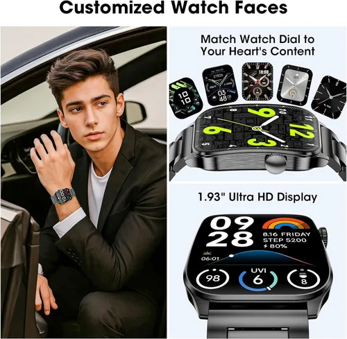 Miniatura 7 de Curve - Reloj inteligente militar para hombre (respuesta/hacer llamadas), reloj inteligente AMOLED de 1.93 pulgadas con monitor de frecuencia