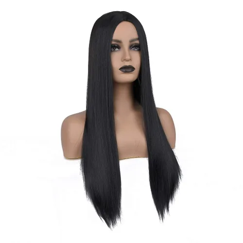 Miniatura 2 de YunYan Peluca negra para mujer, peluca larga y recta de color natural, peluca sintética resistente al calor, densidad del 150%, 26 pulgadas