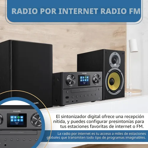 Miniatura 3 de Sistema estéreo Bluetooth y WiFi Philips para el hogar con reproductor de CD, Spotify, radio por Internet, radio FM, reproducción de MP3, agudos