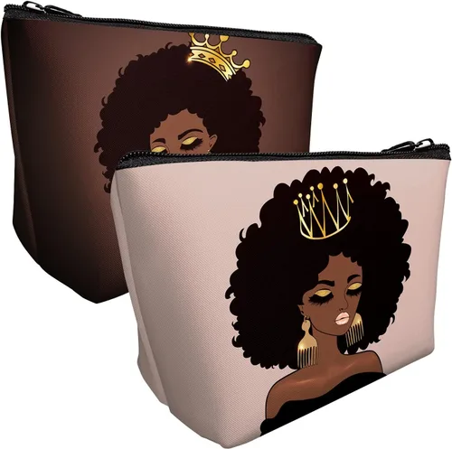 Miniatura 2 de Bolsa de maquillaje Melanin para mujer, bolsa de cosméticos impresa portátil, bolsa de aseo de viaje, bolsa organizadora de maquillaje para mujeres