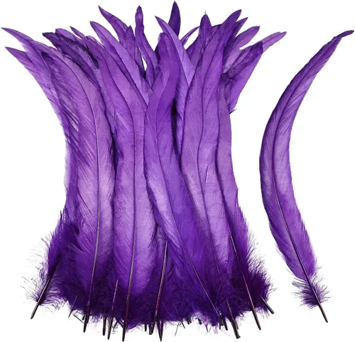 Miniatura 13 de iHUFeather Plumas de cola de gallo naturales, 50 plumas de cola de gallo de 10 a 12 pulgadas de largo, a granel para manualidades, disfraces