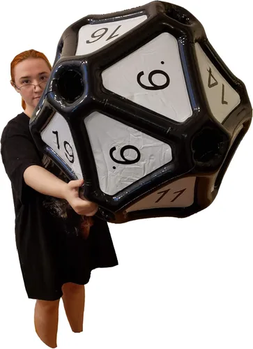 Miniatura 7 de Black Bazaar Dados grandes D20 inflables extra grandes gigantes para juegos DND RPG de mesa Juego de rol Calabozos y dragones Negro y rojo