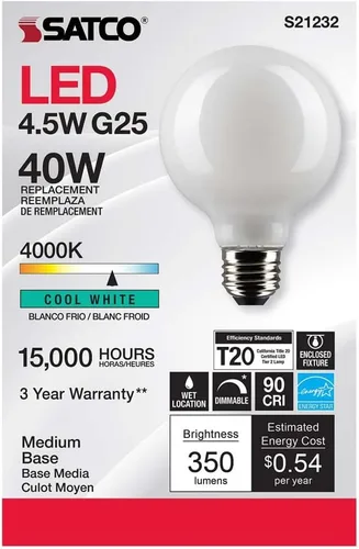 Miniatura 4 de Satco S21232 4.5G25/LED/WH/940/120V - Paquete de 6