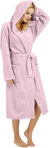 Miniatura 72 de HEARTNICE Bata de forro polar con capucha para mujer, bata de baño suave para mujer, bonito abrigo largo para casa