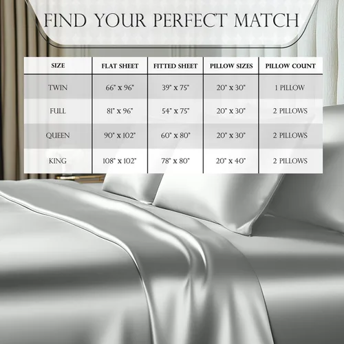 Miniatura 8 de DECOLURE Sábanas de Cama de Satén – Juego de Ropa de Cama de Lujo Sedoso Tamaño Full de 4 Piezas – Más Suave que la Seda, Sin Arrugas con Sábana Gris