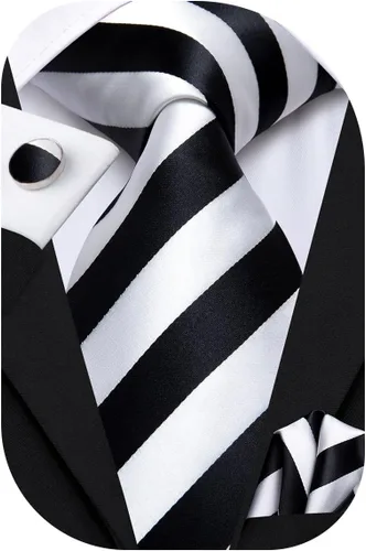 Miniatura 21 de Hi-Tie Corbatas de seda para hombre, diseño de cachemira a rayas, con bolsillo, gemelos cuadrados, conjunto formal de negocios