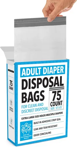 IMPRESA Bolsas de pañales desechables para adultos, 12 x 15 pulgadas, paquete de 75 bolsas de eliminación de incontinencia para adultos, a prueba de