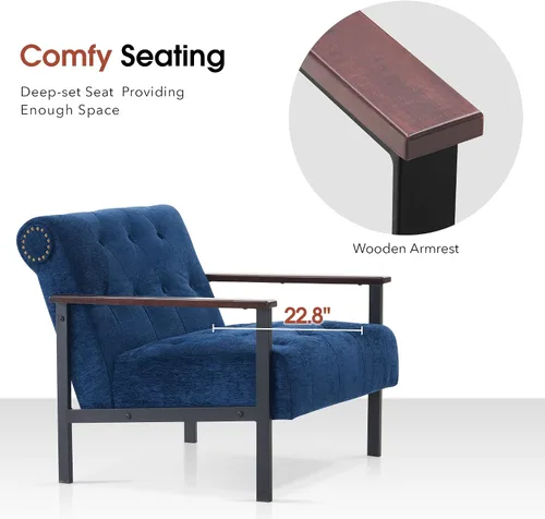 Miniatura 7 de MCombo Sillones decorativos modernos, sillón tapizado de felpilla, silla ergonómica para sala de estar HQ417 (1, azul oscuro)