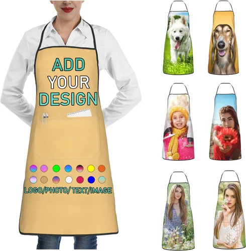 Miniatura 21 de Delantal personalizado con 2 bolsillos, personalizable con nombre, texto, logotipo, foto, cocina, horneado, delantal de cocina para mujeres y hombres