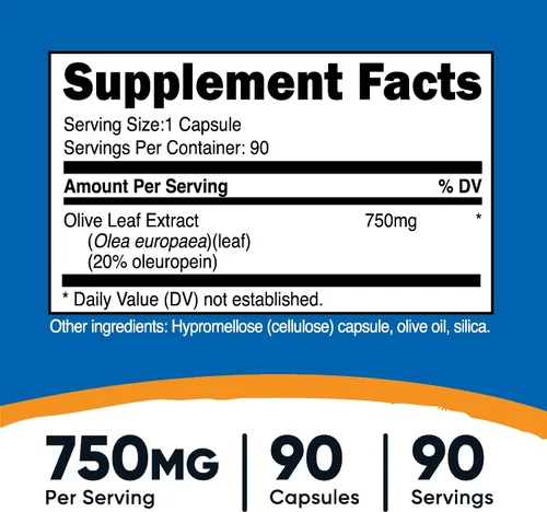 Miniatura 2 de Nutricost Extracto de hoja de olivo (20% oleuropeína) 750 mg, 90 cápsulas, sin OMG, sin gluten