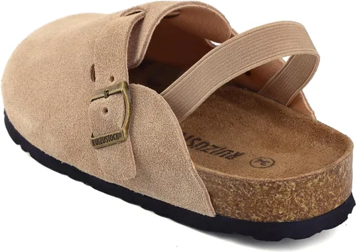 Miniatura 7 de Zuecos de gamuza para niños pequeños, zapatos de cuero para niños y niñas, sandalias lindas clásicas de corcho con hebilla ajustable