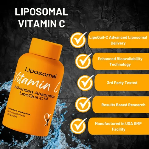 Miniatura 3 de Advanced Bionetix Suplemento de vitamina C liposomal Tecnología de absorción mejorada LipoQuil-C 120 cápsulas 1000 mg de alta dosis soluble