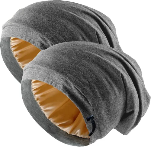 Miniatura 13 de 2 Pcs Adjustable Silk Hair Bonnet for Sleeping, Satin Lined Sleep Cap for Women and Men, Silk Hair Wrap Slouch Beanie.