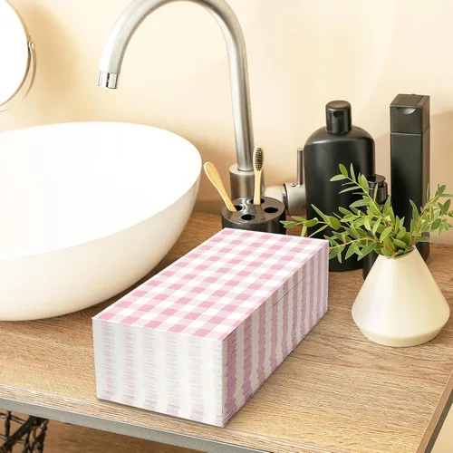Miniatura 5 de Whaline Servilletas de papel desechables a cuadros de búfalo de color rosa claro, 3 capas, para cena de boda, toalla de mano para cumpleaños, novia