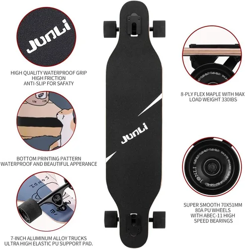Miniatura 5 de Junli - Patineta Freeride de 41 pulgadas, para skateboarding, estilo libre y pendientes.