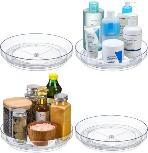 Miniatura 11 de Paquete de 2 Lazy Susan de acrílico transparente de 9 pulgadas, organizador giratorio antideslizante para gabinete, cocina, organización