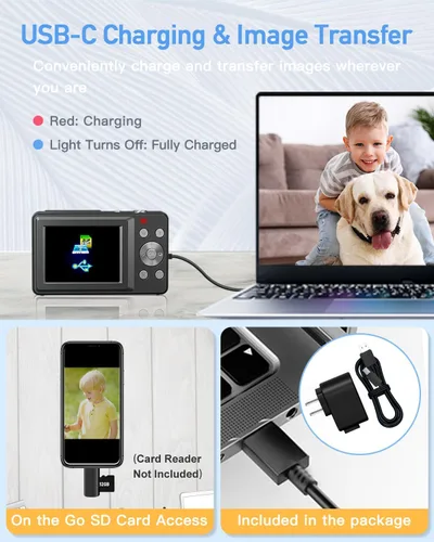 Miniatura 4 de Cámara digital para niños, cámara digital 1080P FHD 44MP para apuntar y disparar para fotos con tarjeta de 32 GB, zoom 16X, cámara compacta regalos