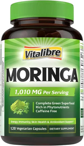 Miniatura 10 de Vitalibre Moringa 1,010 mg, potencia máxima, superalimento verde completo, rico en antioxidantes, sin gluten ni cafeína, sin OMG, energía, inmune