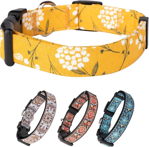 Miniatura 9 de Collar amarillo para perros pequeños, medianos y grandes - Algodón resistente, duradero, ajustable, collar fuerte y resistente - Ideal