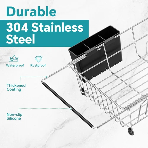 Miniatura 4 de Simple Trending Escurridor de platos ajustable en el fregadero, escurridor de platos para cocina pequeña, encimera interior del fregadero, sobre