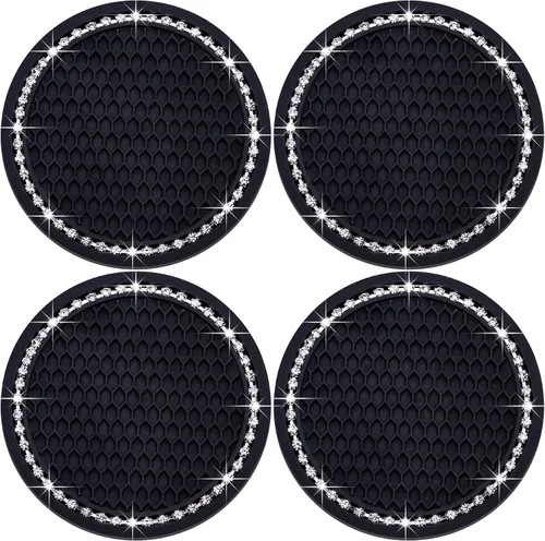 Miniatura 31 de 4 posavasos con brillantes para portavasos, 2.75 pulgadas, insertos para portavasos de auto, silicona suave antideslizante a prueba de golpes, Negro