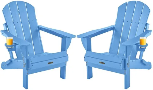 Miniatura 38 de Ciokea Silla Adirondack plegable con textura de madera, silla Adirondack para patio, resistente a la intemperie, silla de plástico para hoguera