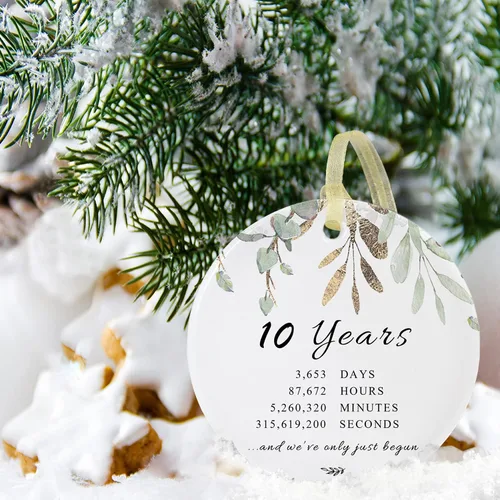 Miniatura 2 de Adorno de Navidad de aniversario de 10 años 2026, décimo para parejas, adorno de cerámica de diez años casados para decorar bodas en el hogar