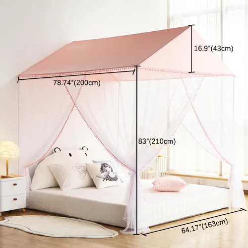 Miniatura 7 de Akiky Mosquitera para niñas con castillo de princesa pompón para interiores y exteriores, red para cama para niños, no incluye postes de cama Rosa