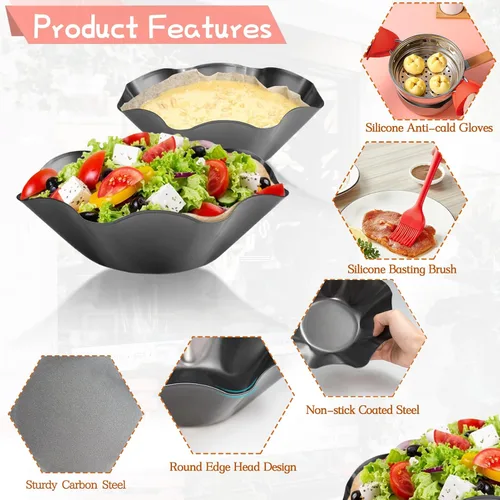 Miniatura 3 de Juego de 6 moldes de ensalada de tacos grandes antiadherentes de 8.4 pulgadas con guantes de silicona y cepillo para untar, moldes para hornear