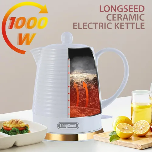 Miniatura 2 de Hervidor Eléctrico de Cerámica de 1.2 litros con Infusor y Juego de Tazas, Tetera para Hervir Agua, Protección Contra Hervir en Seco con Apagado