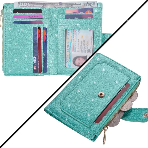 Miniatura 3 de Billeteras RFID pequeñas y compactas de cuero plegable con cremallera para mujer