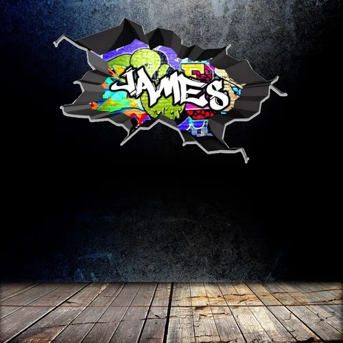 Miniatura 4 de Calcomanía de pared con nombre personalizado, graffiti 3D Arte personalizado vinilo decorativo adhesivo Removible Despegar y pegar Borde