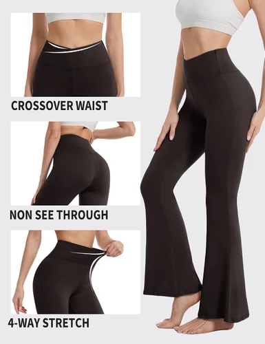 Miniatura 49 de ZOOSIXX Pantalones de yoga acampanados para mujer, leggings cruzados suaves con corte de bota