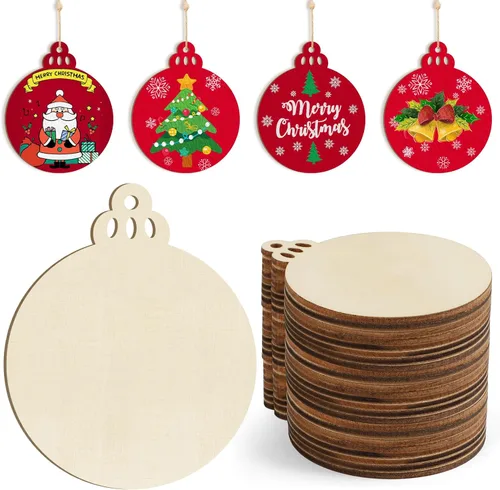 Miniatura 33 de Adornos de madera para árbol de Navidad para pintar, decoración de Navidad y Acción de Gracias, recortes sin terminar, 24 piezas de 3.5 x 3