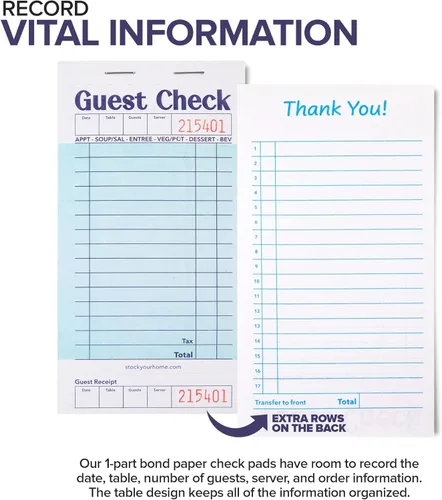 Miniatura 3 de Stock Your Home Libros azules de cheques de invitados para servidores (paquete de 20) bloc de notas de servidor, cuaderno de cheques de camarero