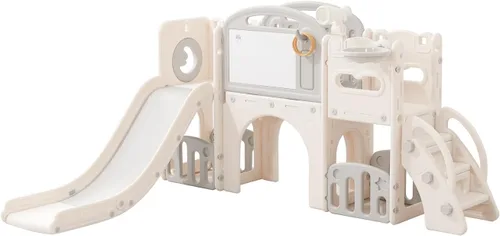 Miniatura 8 de Conjunto de juegos al aire libre 12 en 1 para niños pequeños con columpio, columpio interior y conjunto de tobogán, parque de juegos para niños