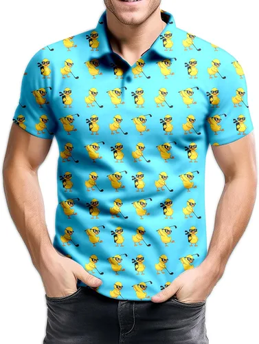 Miniatura 20 de Camisa de golf de los años 80 para hombre, ajuste seco, manga corta, estampada, divertidas, camisas de golf de los años 90 para hombre