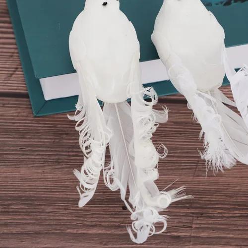 Miniatura 8 de Paquete de 12 palomas blancas artificiales, decoración de palomas blancas con clips de metal, plumas de simulación, mini pájaros blancos con clip