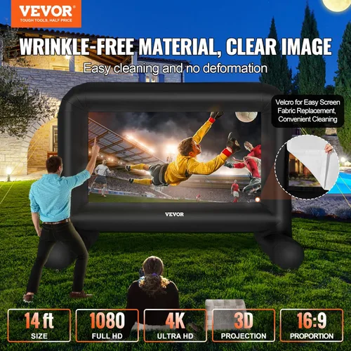 Miniatura 2 de VEVOR Pantalla de cine inflable, pantalla de proyector inflable de 14 pies para exteriores con soplador y bolsa de transporte, proyección