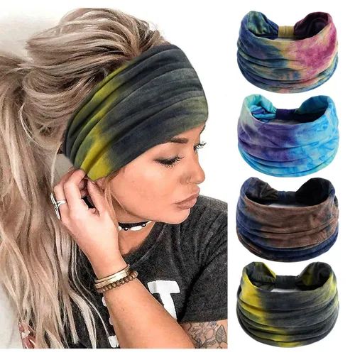 Miniatura 16 de FULZTEY Diademas bohemias para mujer, elegantes diademas con estampado floral, turbante de nudo ancho, elástico, para yoga, correr, entrenamiento