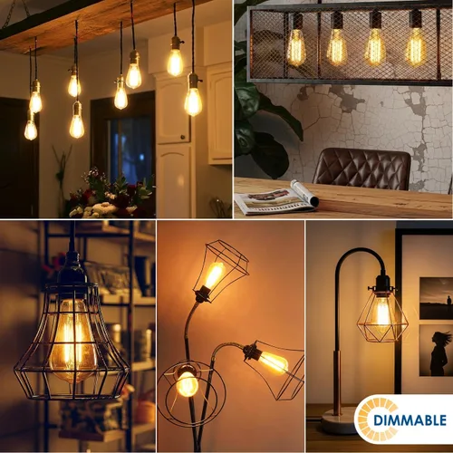 Miniatura 2 de ANWIO Luces LED Vintage Edison ST58/ST19 Bombillas de Luces de Filamento LED, 4W (Equivalente a 40 Vatios) Regulables 2200K Blanco Cálido E26 Base