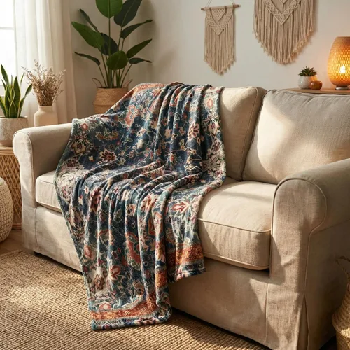 Miniatura 2 de Horaldaily Manta de estilo bohemio, vintage, rústica, de pelo sintético, suave y mullida, acogedora para sofá, cama, descanso, regalo ideal