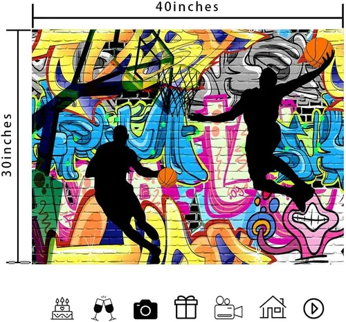 Miniatura 5 de Ine Ive Tapiz deportivo de baloncesto con graffiti nostálgico, póster de pared de arte callejero de 40 x 30 pulgadas para niños, silueta de tiro