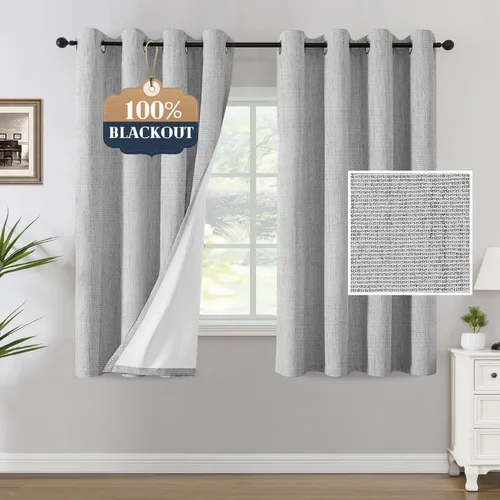 Miniatura 12 de H.VERSAILTEX Cortinas opacas de lino chenilla para dormitorio, térmicamente aisladas, cortinas texturizadas con aspecto de lino con revestimiento
